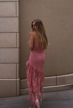 Sexy Strapless Lace Ruffle Classy Prom Dress Long Party Dress