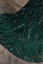 Dark Green Off-The-Shoulder Long Sleeves Sequin Mermaid Prom Dresses