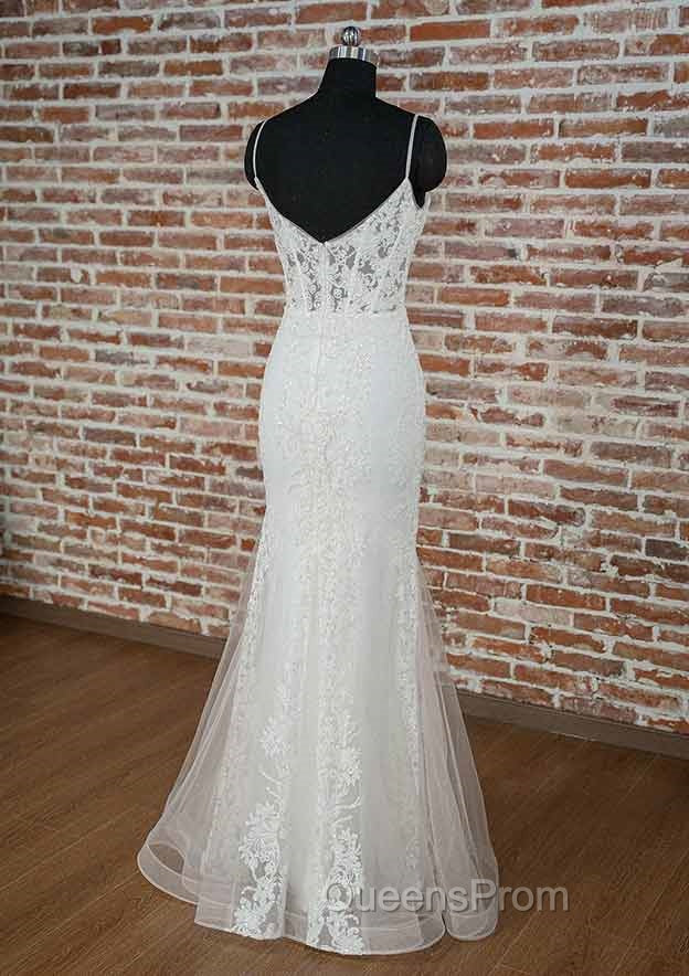 Dark Green Evening Prom Dress, Trumpet/Mermaid V Neck Spaghetti Straps Long/Floor-Length Tulle Evening Prom Dress With Appliqued Beading Secondary image