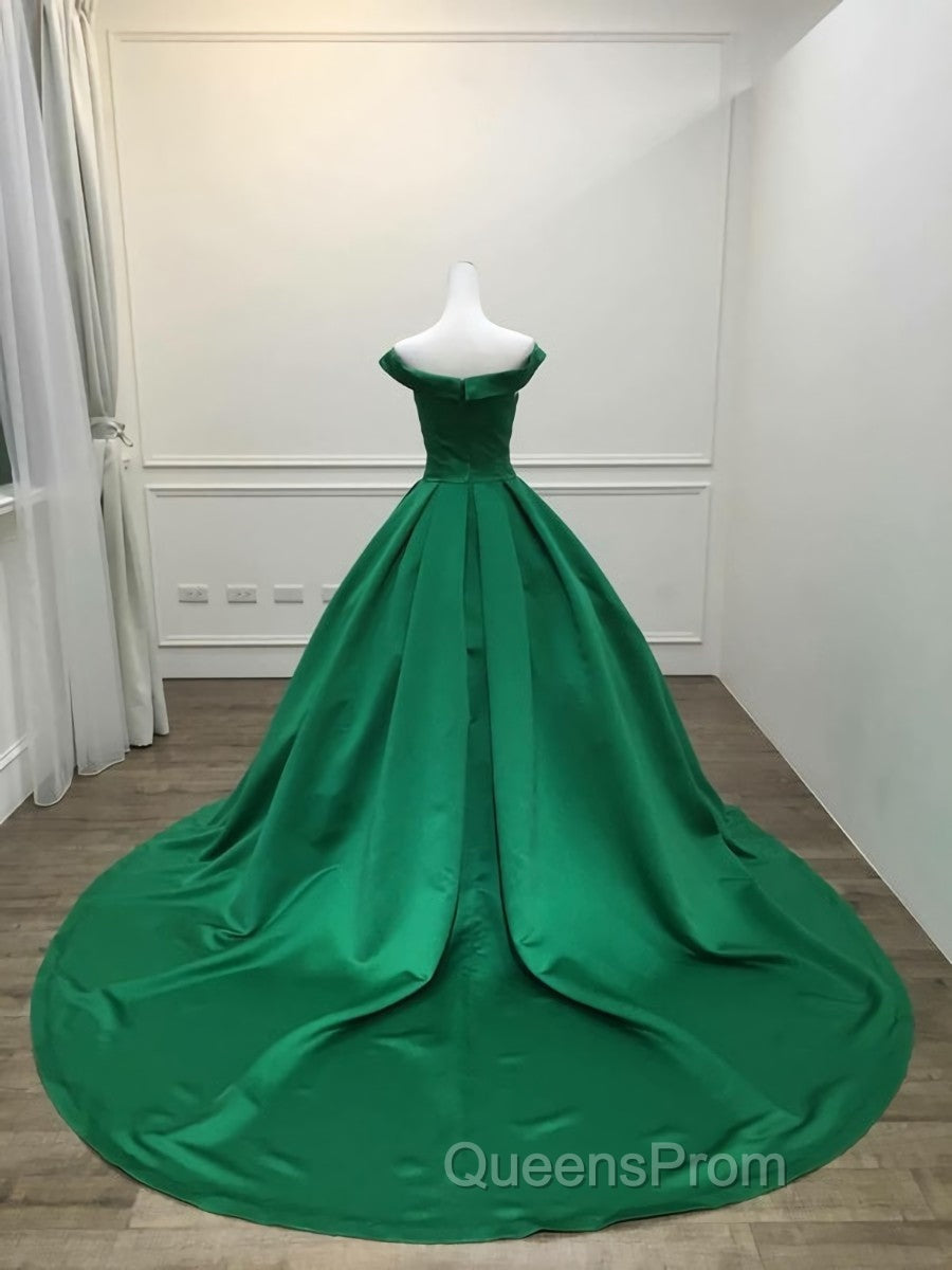 Dark Green Satin Ball Gown Long Evening Dress Evening Prom Dress, Green Evening Dress Secondary image