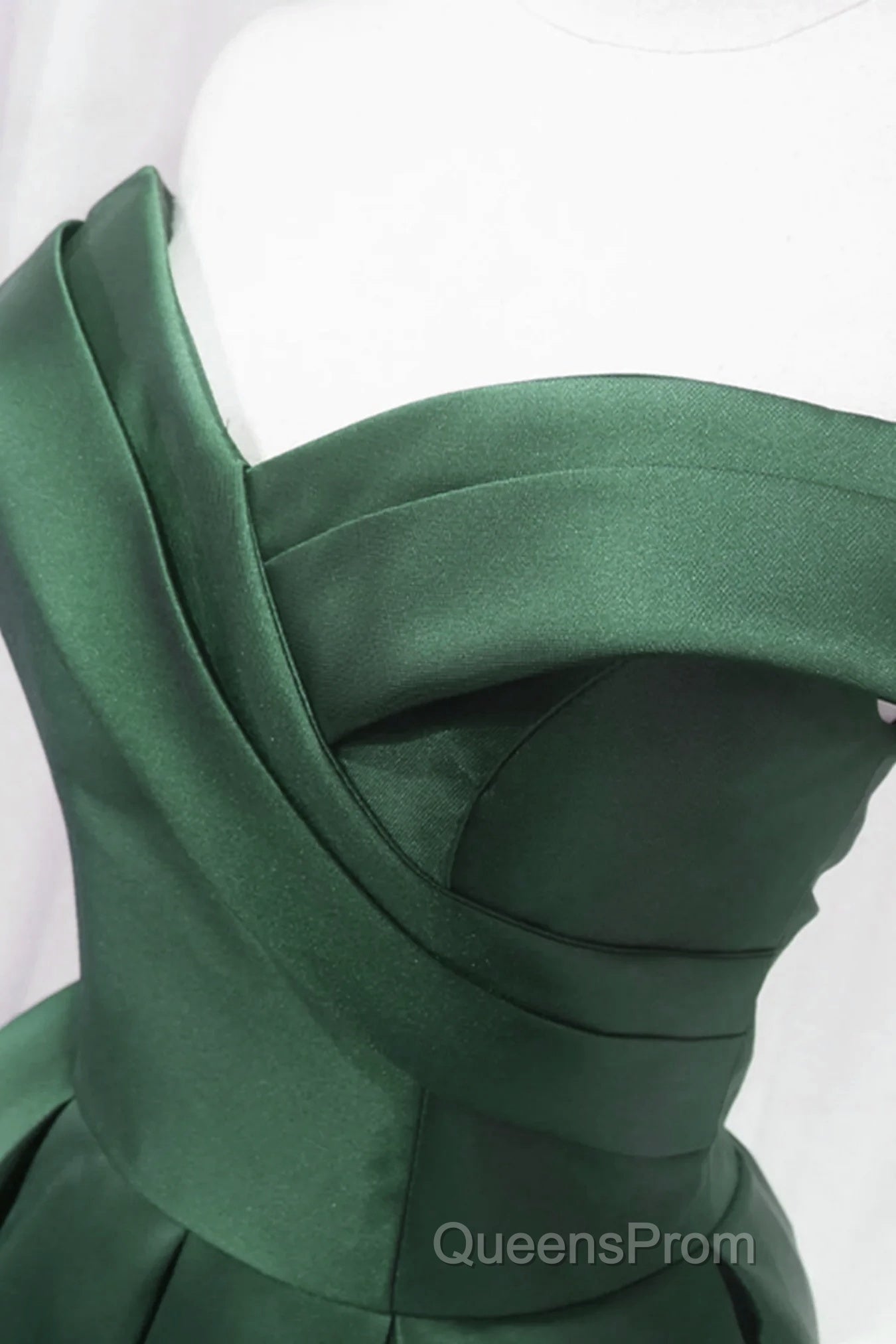 Dark Green Satin Off Shoulder Knee Length Party Dress, Green Homecoming Dress Evening Prom Dress Secondary image