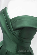Dark Green Satin Off Shoulder Knee Length Party Dress, Green Homecoming Dress Evening Prom Dress