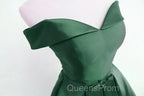 Dark Green Satin Off Shoulder Short Evening Prom Dress, Green Homecoming Dress