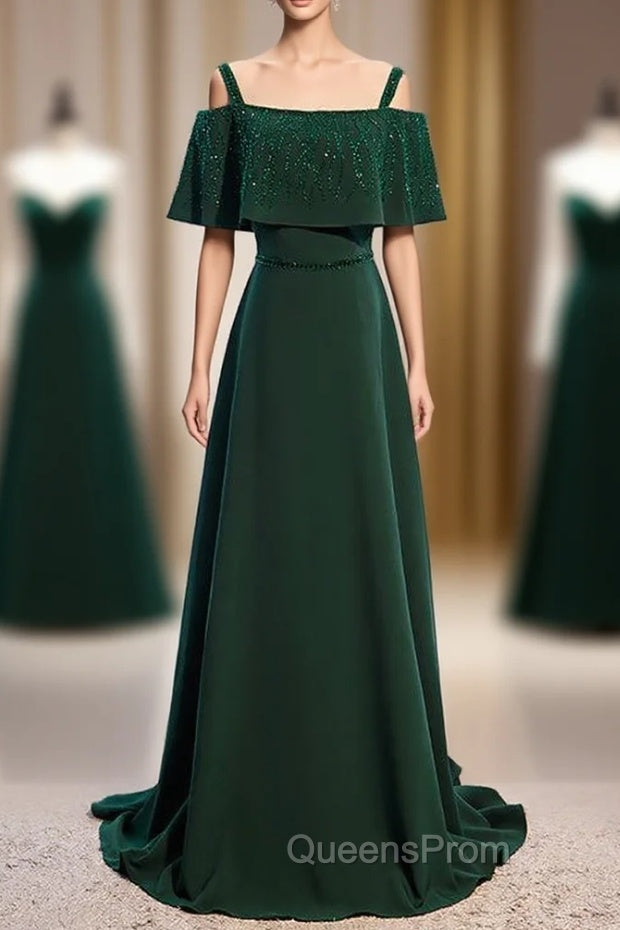 Dark Green Spaghetti Straps Beading Evening Prom Dress Main image