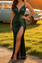 Dark Green Spaghetti Straps Long Prom Dress with Open Back