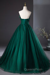 Dark Green Strapless Tulle Long Evening Prom Dress, Beautiful A-Line Formal Evening Dress