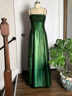 Dark Green Straps A-Line Tulle Classy Prom Dress, Green Satin Beaded Lace Party Dress