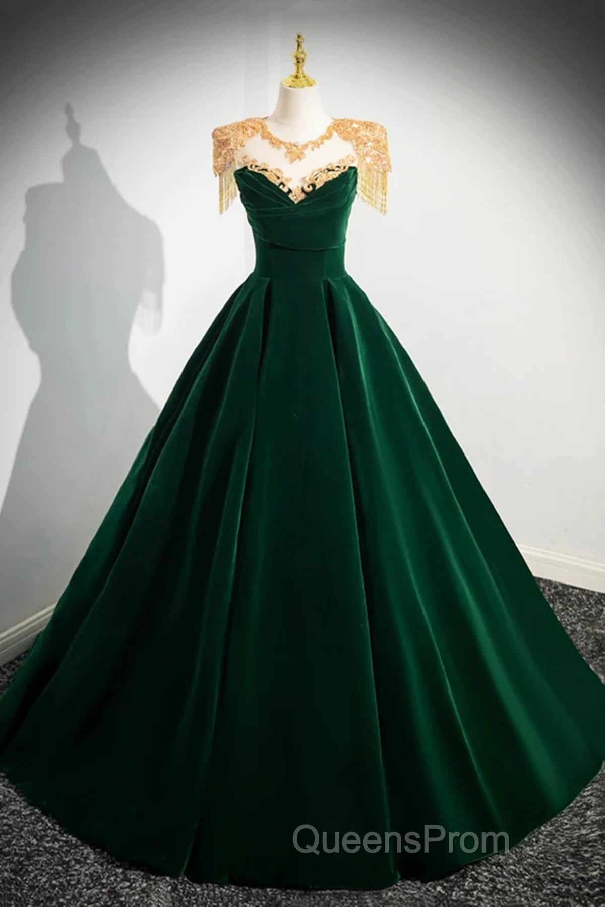 Dark Green Velvet A-Line Long Evening Prom Dress, Dark Green Evening Party Dress Secondary image