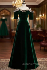 Dark Green Velvet Spaghetti Straps Evening Prom Dress