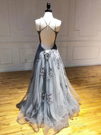 Dark Grey Halter Backless Tulle with Lace Party Dress A-line Grey Evening Dress Evening Prom Dress shops