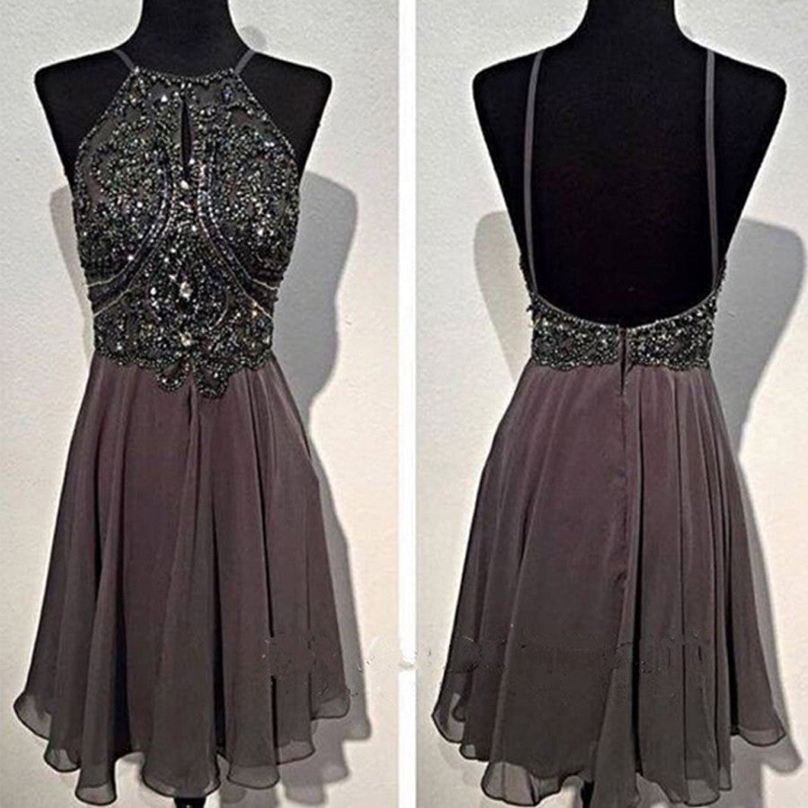 Dark grey sparkly special vintage open back sexy popular homecoming Classy Prom Dress Main image