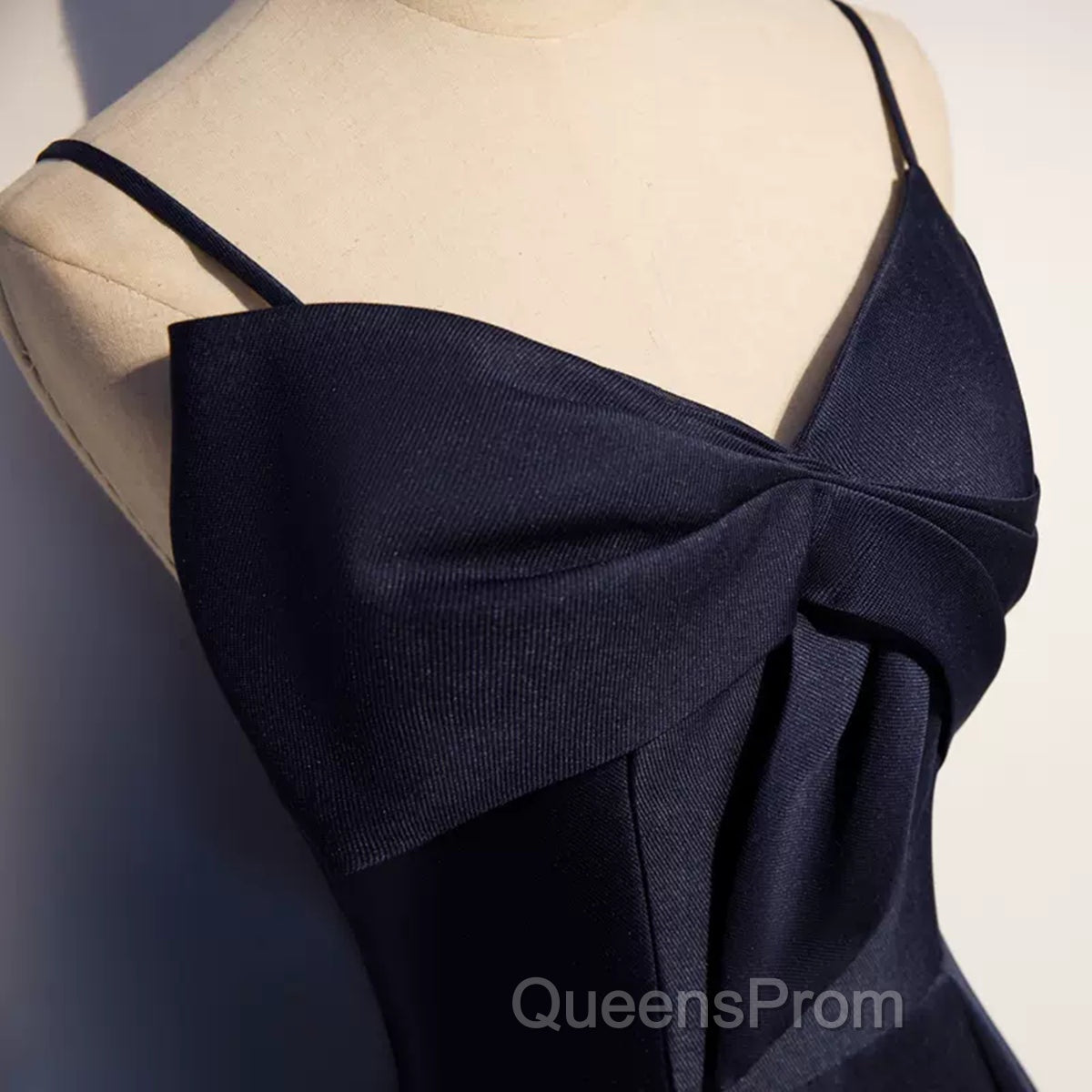 Dark Navy Blue Long Satin Evening Prom Dress, Dark Navy Blue Long Evening Dress