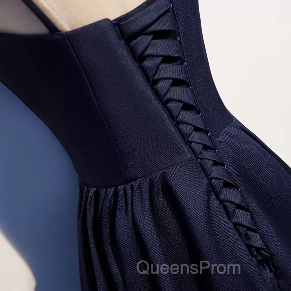 Dark Navy Blue Long Satin Evening Prom Dress, Dark Navy Blue Long Evening Dress