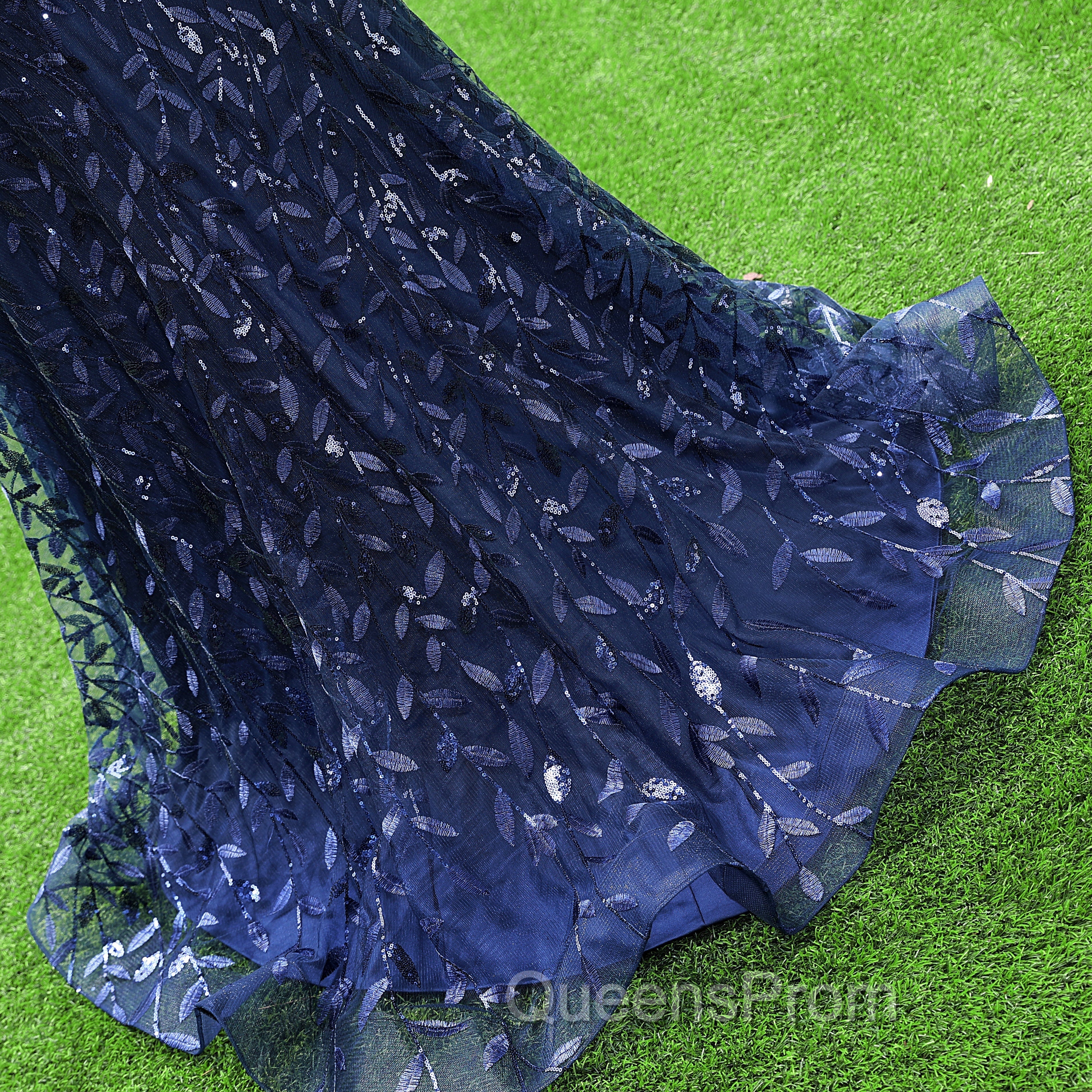 Dark Navy Blue Evening Prom Dress Long Sequins Mermaid Women Tulle Evening Dress Spaghetti Straps