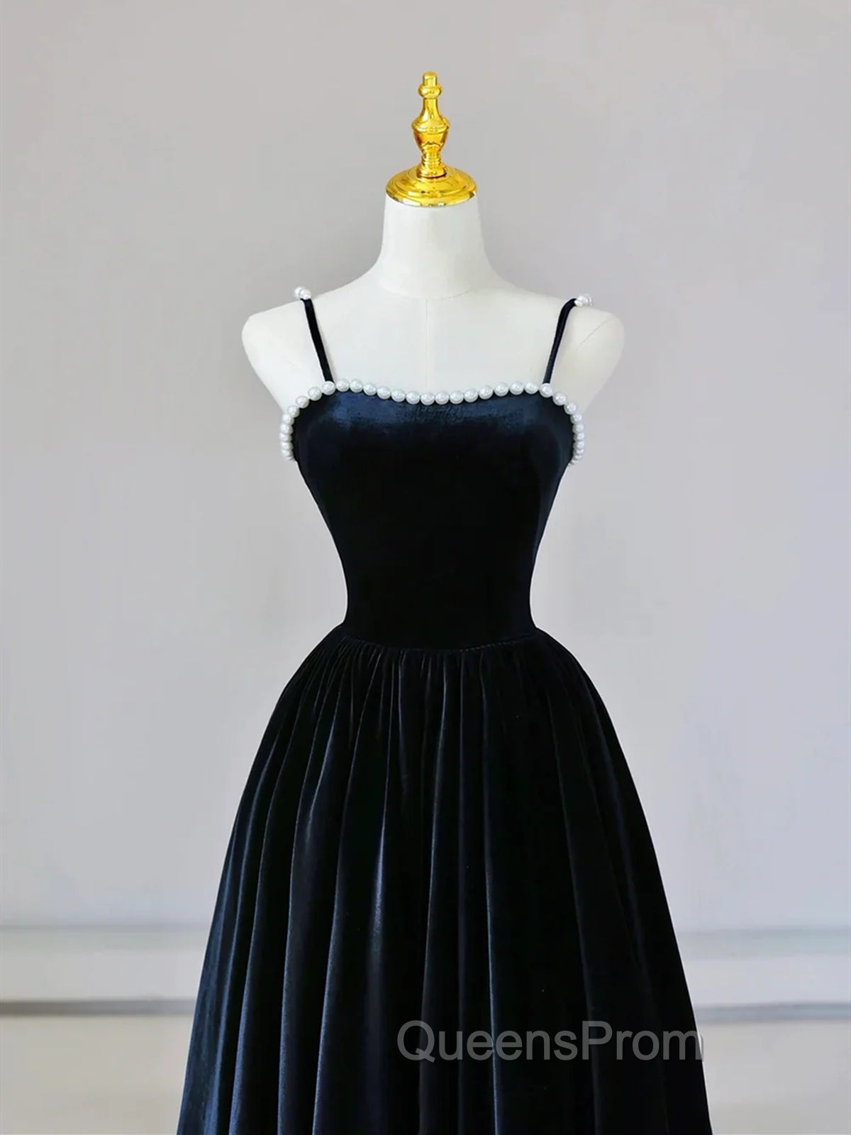 Dark Navy Blue Velvet Long Evening Prom Dress, Dark Navy Blue Velvet Long Evening Dress Secondary image