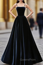 Dark Navy Blue Velvet Long Evening Prom Dress, Dark Navy Blue Velvet Long Evening Dress