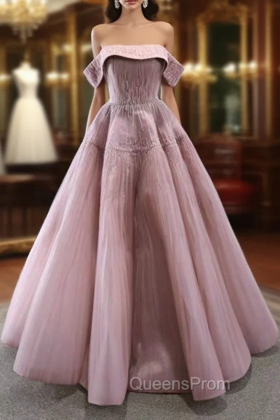 Dark Pink Tullle Strapless Pleats Beading Evening Prom Dress Main image