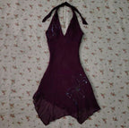 Dark Purple Halter Short Vintage Classy Evening Dress Cocktail Dress