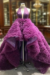 Dark Purple High Neck Crystal Evening Prom Dress