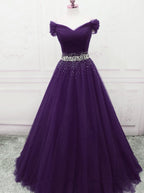 Dark Purple Tulle Long Classy Prom Dress, Beautiful Junior Classy Prom Dress