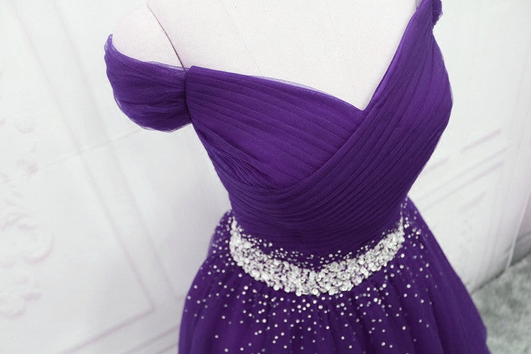 Dark Purple Tulle Long Classy Prom Dress, Beautiful Junior Classy Prom Dress