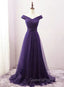 Dark Purple Sweetheart Tulle Off Shoulder Bridesmaid Dress, Long Evening Prom Dress