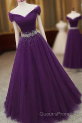 Dark Purple Tulle Long Evening Prom Dress, Beautiful Junior Evening Prom Dress