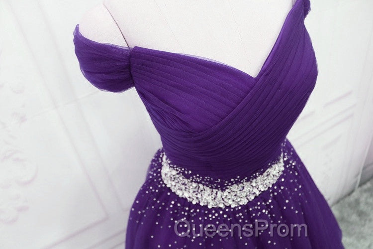 Dark Purple Tulle Long Evening Prom Dress, Junior Evening Prom Dress