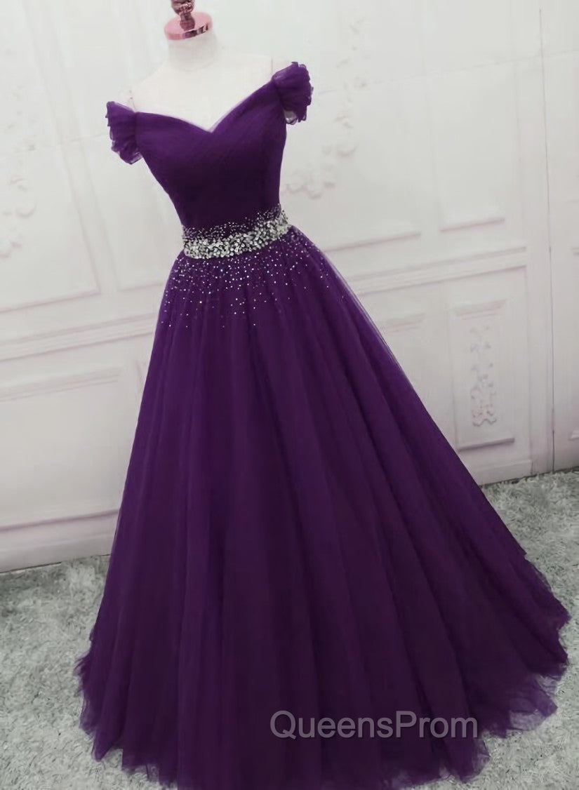 Dark Purple Tulle Long Evening Prom Dress, Junior Evening Prom Dress Secondary image