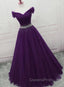 Dark Purple Tulle Long Evening Prom Dress, Junior Evening Prom Dress