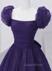 Dark Purple Tulle Scoop A-line Long Evening Dress, Dark Purple Evening Dress Evening Prom Dress