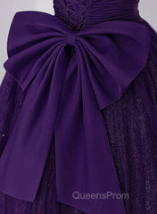 Dark Purple Tulle Scoop A-line Long Evening Dress, Dark Purple Evening Dress Evening Prom Dress