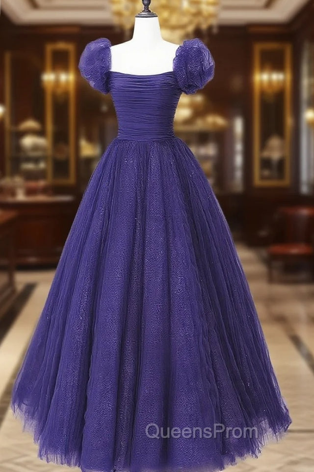 Dark Purple Tulle Scoop A-line Long Evening Dress, Dark Purple Evening Dress Evening Prom Dress Main image