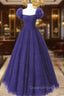 Dark Purple Tulle Scoop A-line Long Evening Dress, Dark Purple Evening Dress Evening Prom Dress