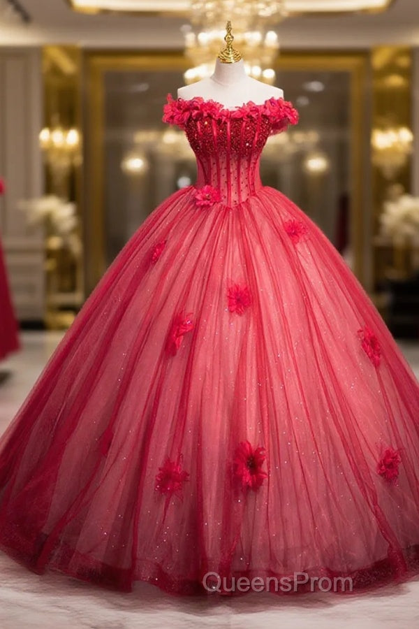 Dark Red Beading Evening Prom Dress With Corset, Off The Shoulder Short Sleeve Floor-Length Party Dress