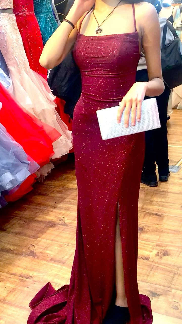 Burgundy Sparkly Glitter Classy Prom Dress Long Classy Evening Dress Secondary image