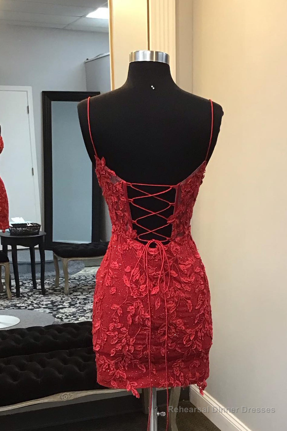 Dark Red Corset Tight Short Homecoming Dress with Appliques Secondary image