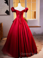 Dark Red Satin Long Evening Prom Dress, Off The Shoulder A-Line Formal Evening Dress