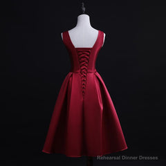 Dark Red Satin Short Homecoming Dress, Lovely Bridesmaid Dress