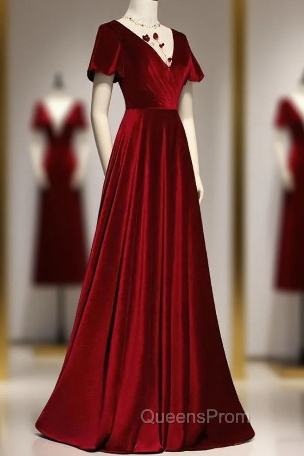 Dark Red Velvet Long Evening Prom Dress, Charming Evening Gown Secondary image