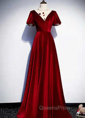 Dark Red Velvet Long Evening Prom Dress, Charming Evening Gown
