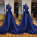 Dark Royal Blue One shoulder Ruffles Side-cut Overskirt Evening Prom Dress