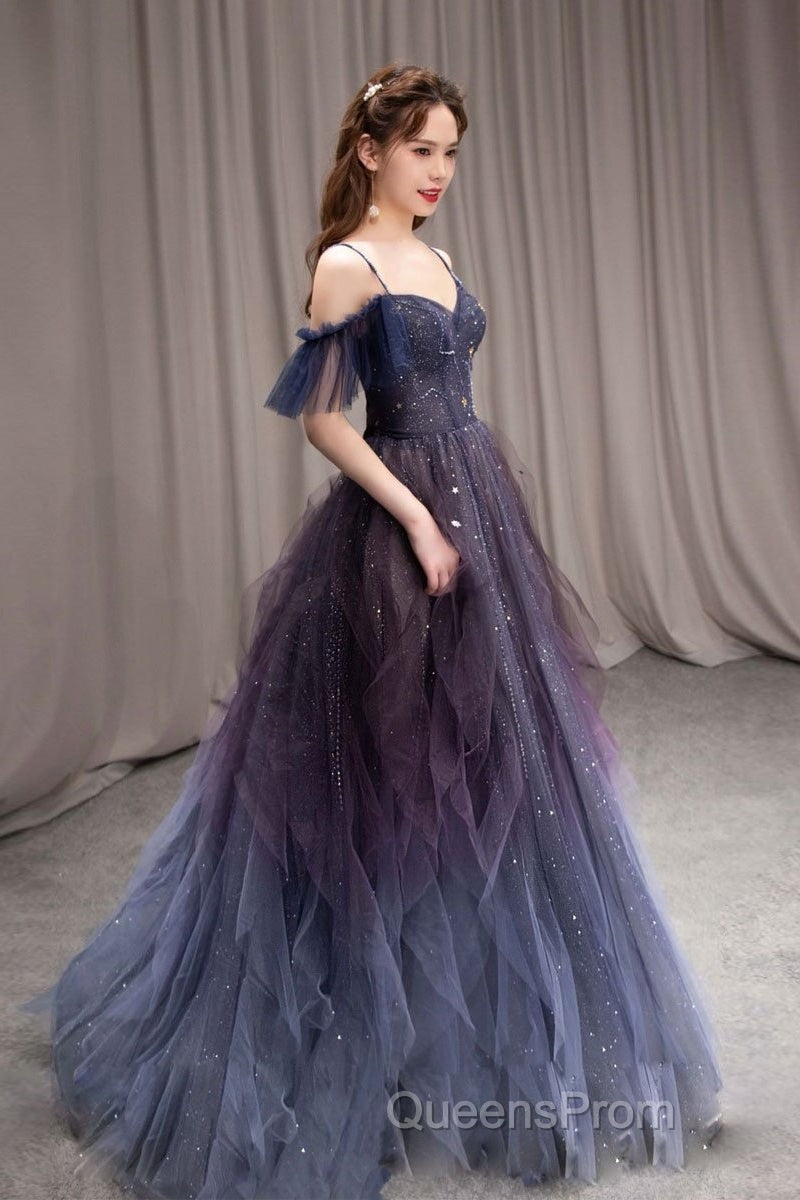 Dark Starry Sky Purple Tulle Long Evening Prom Dress Purple Evening Dress Secondary image
