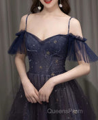 Dark Starry Sky Purple Tulle Long Evening Prom Dress Purple Evening Dress