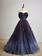 Dark Starry Sky Purple Tulle Long Classy Prom Dress Purple Classy Evening Dress