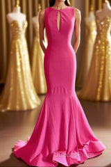 Hot Pink Mermaid Long Formal Dress with Open Back
