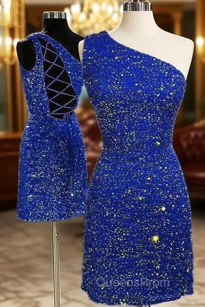 Dazzling One-Shoulder Short Velvet Sequins Homecoming Dress Main image