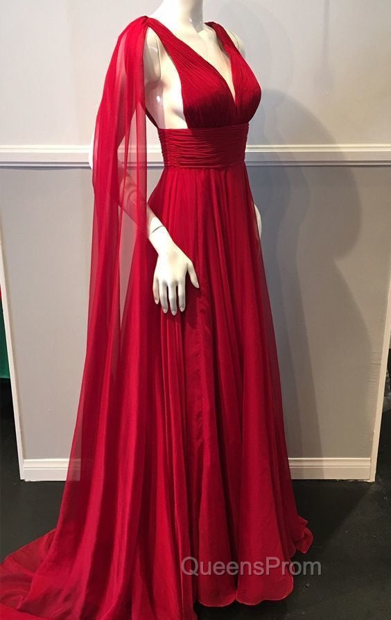 Deep V Neck Chiffon Long Evening Prom Dress Simple Evening Prom Gown
