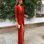 Deep V Neck Long Classy Prom Dress With Split