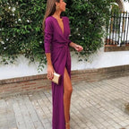 Deep V Neck Long Classy Prom Dress With Split